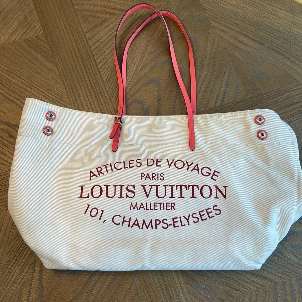 Authentic Louis Vuitton Coral Corail Cotton Canvas Articles De Voyage Cabas MM - Picture 2 of 16